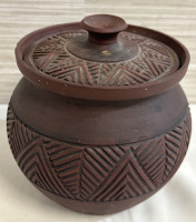 Vintage Six Nations Mohawk Pottery Pot With Lid Signed S A HILL Approximately 5&rdquo; x 5&rdquo;