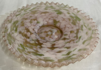 Vintage End of Day Glass Cake Dish Pink with White and Green Approximately 12.25&rdquo;