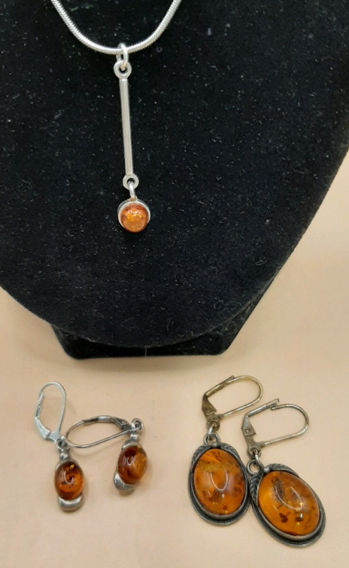 2 Pair of Vintage Earrings & a Pendant All Baltic Amber