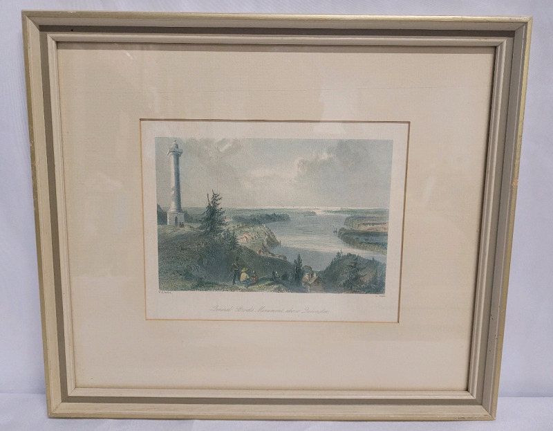 " General Brocks Monument, Above Queenston " Framed Print by British Artist W H Bartlett . Measures 14 1/4"&times;12"