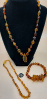 Vintage Baltic Amber Including Necklace Bracelet Choker with Amber Barrel Clasp