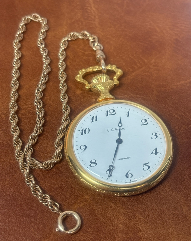 Gold Filled Pocket Watch with Chain Stamped