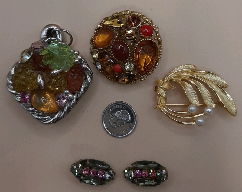 3 Vintage Brooches & a Pair of Earrings One of the Brooches can also be worn as a Pendant