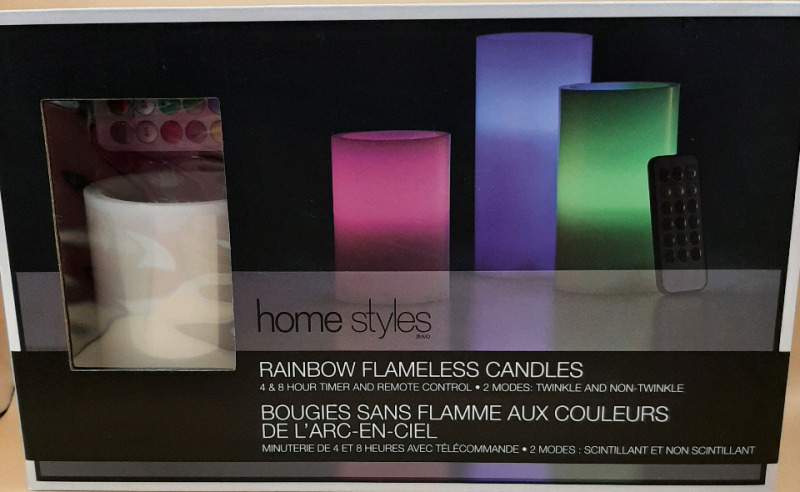 New in Box- Rainbow Flameless Candles Tallest Candle is 6" AA Batteries Required