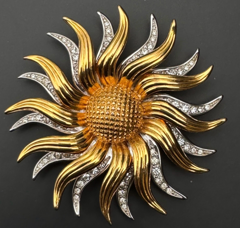 Kenneth J Lane KJL Rotating Sunflower Brooch Signed