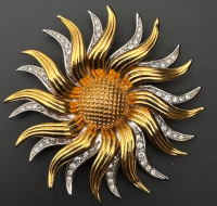 Kenneth J Lane KJL Rotating Sunflower Brooch Signed