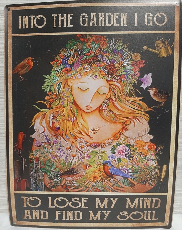 New Metal Sign "Into The Garden" 15.5" X 11.5"