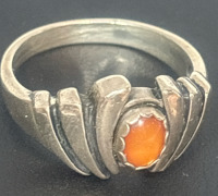 Sterling Designed Amber Ring Dog Tooth Claw setting Amber stone. Stamped Signed