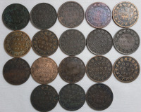 1881 - 1887 Canadian Queen Victoria Large One Cent Pennies in Various Condition , 18 Coins