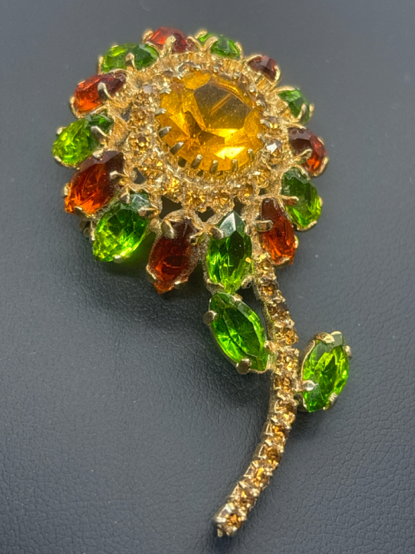 1960s Amazing Domed Rhinestone Flower Brooch