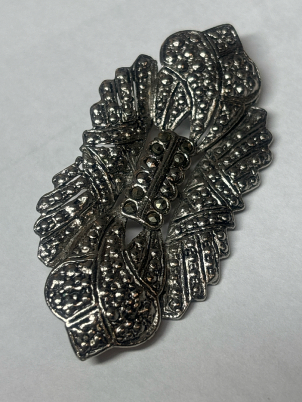 925 Sterling Silver Art Deco Style Marcacite Brooch