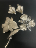 Bond Boyd Sterling Lotus Trilliam Rose Brooch Earrings