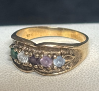 10KT Yellow Gold Band Ring Multi Gem 5 Stones