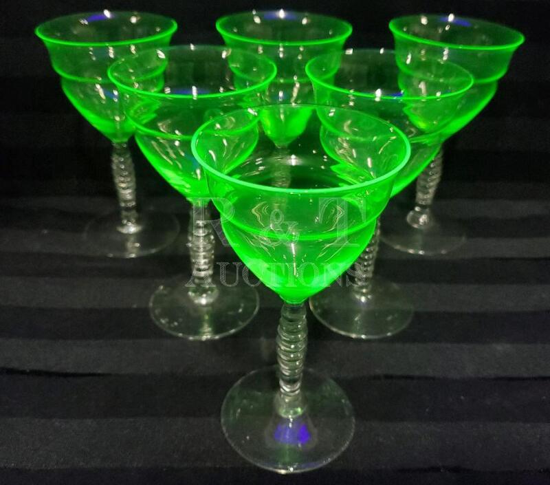Set of 6 Vintage Uranium Glass Cocktail Glasses