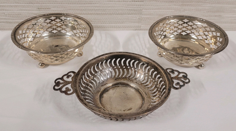 Birks Sterling Silver Nut Bowls , Pair & 1910 Synyer & Beddoes Sterling Silver Nut Bowl