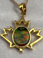 Vintage New Gold Filled Ammolite Mapleleaf and Chain