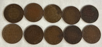 10 1911-1920 Large Canadian 1 Cent King George Pennies 1 For Each Year