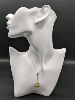 Lovely Sterling Silver 925 Necklace & Signed Chain with Drop Pendant Featuring Large Faceted Yellow Clear Stone & Surrounded with Rhinestones