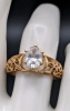 Lovely Stamped 14K Gold D.R.L. Ring Size 7 with Large Prong-Set Faceted Cubic Zirconia Stone - 2