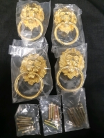4 New Fancy Lion Head Cupboard Handles ( 2" x 3.5" ) * Missing Hardware for one Handle *