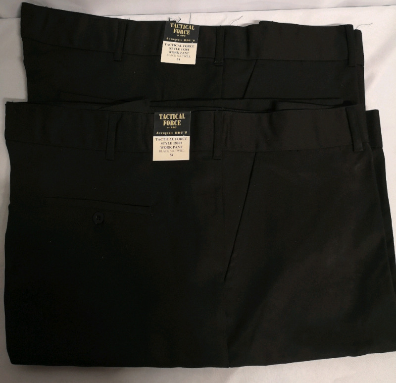 2 New APG sz 54 Waist & 36" Length Men's Tactical Force Black Twill Pants *Pants fit Small*