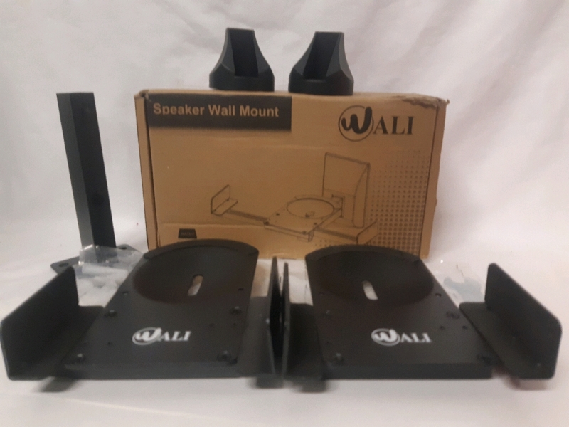 2 As New Wali Metal Speaker Wall Mounts With Adjustable Sides ( Rated For 55LBS ) *Missing One Wall Mount Bracket*