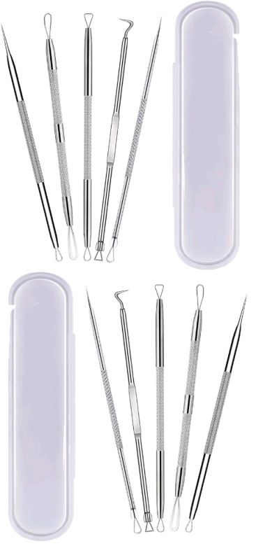 2 New Stainless Steel 5pc Pimple Popper Tool Kits (2 Sets, 10 Pieces Total)