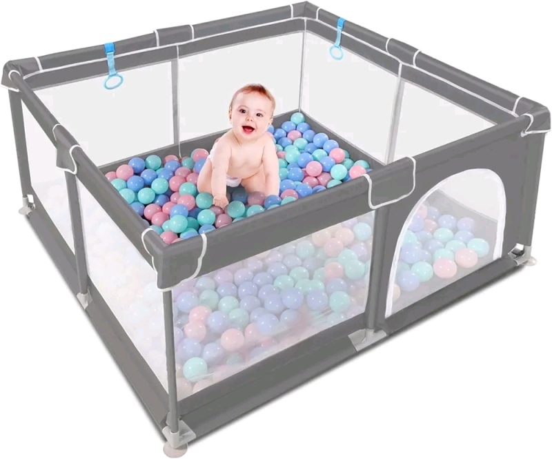 New Flavery Baby Playpen for Indoor & Outdoor - Grey *Balls Not Included*