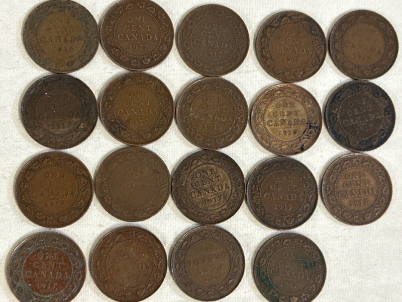 19 1917 Large Canadian 1 Cent King George Pennies