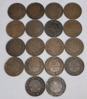 1919 Canadian King George V Large One Cent Pennies in Various Condition . 18 Coins