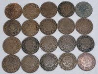 1916 - 1919 Canadian King George V Large One Cent Pennies . Five Coins from Each Year