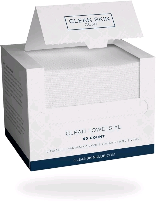 50 New Clean Skin Club Clean Towels XL - Disposable Face Towelette, Makeup Remover Dry Wipes, Ultra Soft