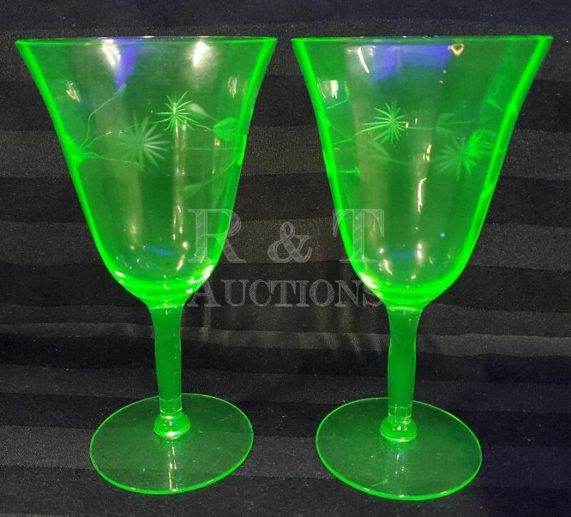 Pair of Vintage Uranium Glass Wine Glasses