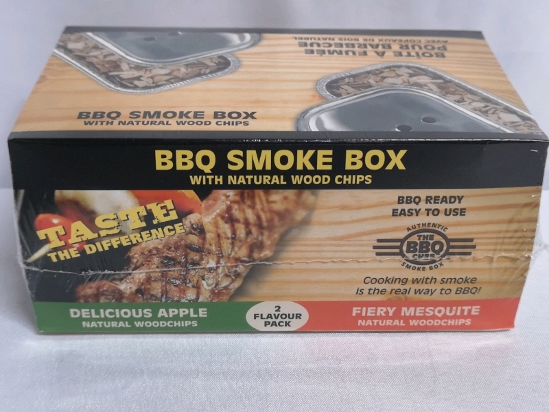 New The BBQ Chef BBQ Smoke Box with Natural Wood Chips - 2 Flavour Pack Delicious Apple & Fiery Mesquite