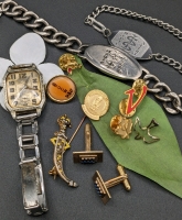 Vintage Jewelry & Watch Finds | Brooches, Pins, Tie Pin, Baguette Rhinestone Cufflinks & Medic Alert Bracelets