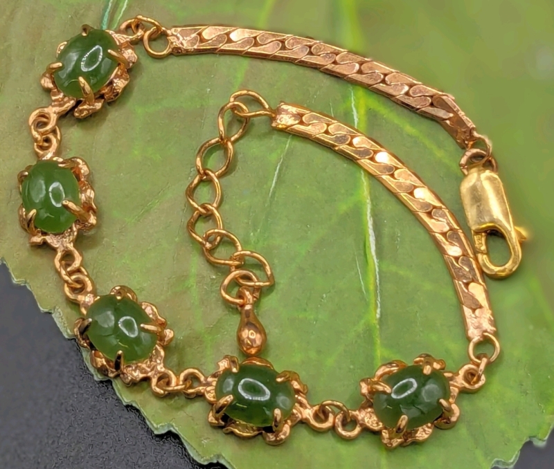 Gorgeous Gold Tone 925 Sterling Silver Bracelet with Light Green, Possibly Peridot Stones | 7.5" Long