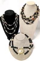 3 Vintage Classy Black, Gold & Beaded Necklaces | Box & Hook Clasps | 16" - 18" Long