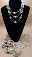 3 Vintage Necklaces with Faux Pearls & Stones All are Multi Strand with the Longest one being 32"