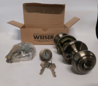 3 New Weiser Enterance Antique Nickel Knob Sets Troy TM * With Key * Model# 9GA5310-208