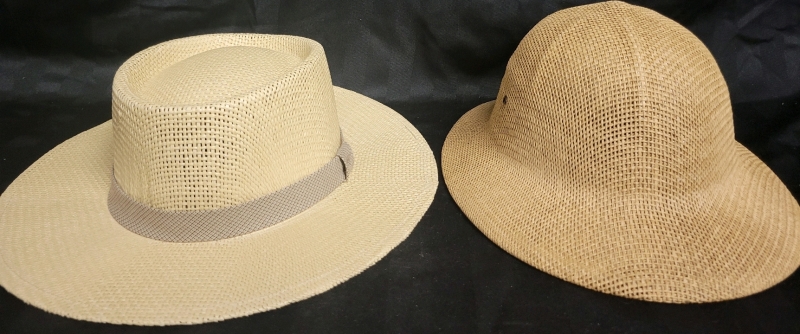 Dockers Men's Straw Fedora Panama Hat 15"x13.5"x4" Excellent Condition & Classic Men's Pith Helmet Safari 13.5"x11"x6" Excellent Condition