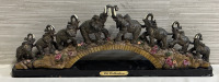 Decorative Elephant Bridge CK Collection 8 Elephants On a Stone Flower Bridge 16” Long 2” Wide 6” Top Peak