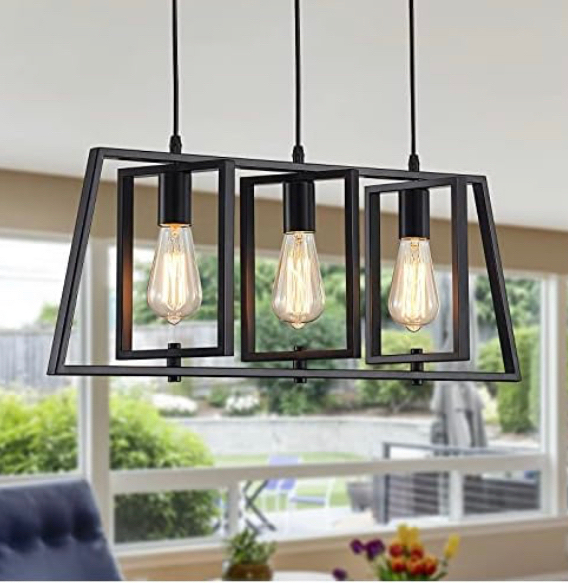 ZHU YAN Modern Industrial 3-Light Pendant Lighting for Kitchen Island and Dining Room | Adjustable Height, Matte Black Approximately 25” x 10”