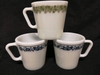 3 Vintage Pyrex Coffee Mugs with Flower Pattern