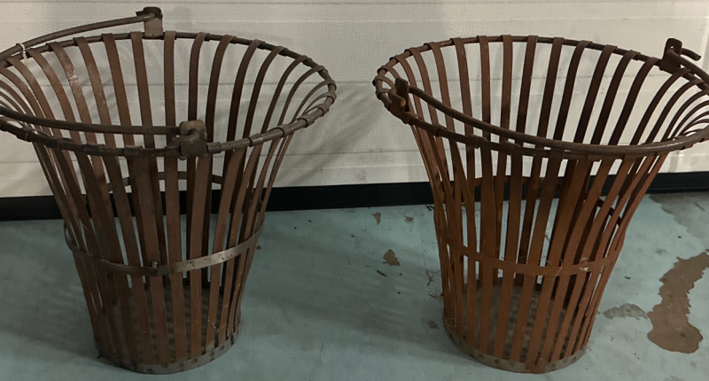 2 Vintage Metal Egg Baskets 14” Tall 15” Diameter With Handles