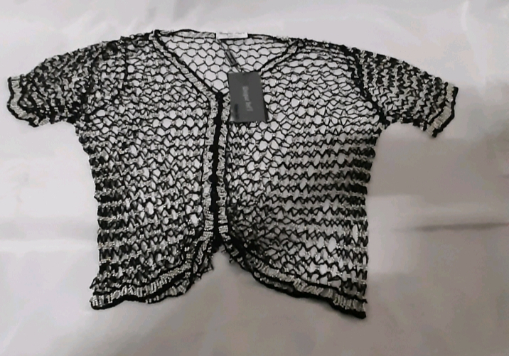 Black Fishnet Top with Silver Beading