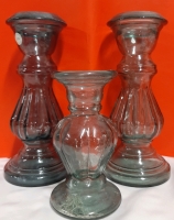 3 San Miguel Glass Candlesticks Tallest 12" No Chips or cracks