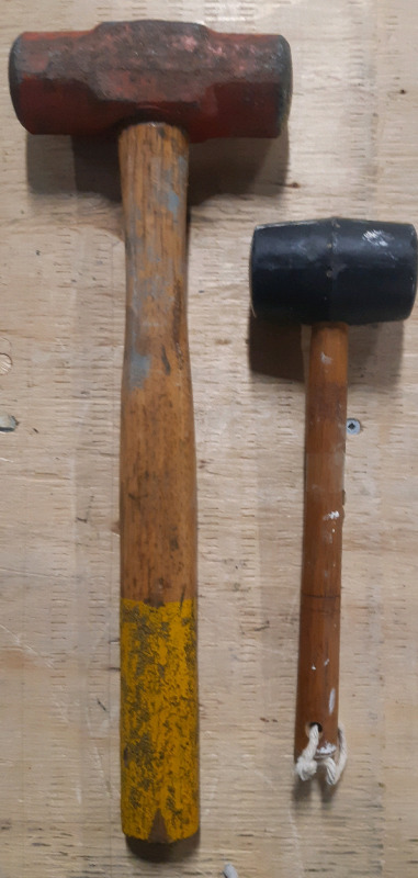 2 wooden Handle Mallets | 1 Metal Head Mallet / Mini Sledge Hammer 15" Long & 1 Rubber Head Mallet 10" Long