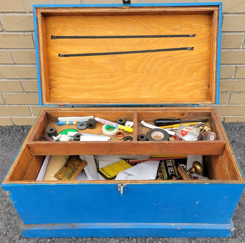 Vintage Carpenters Box With Contents 27"x14"c13"