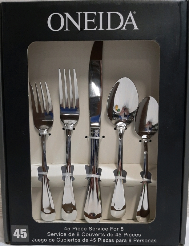 New Onieda Stainless Steel 45 Piece Sevice for 8 Sand Dune Pattern Retail $179.99