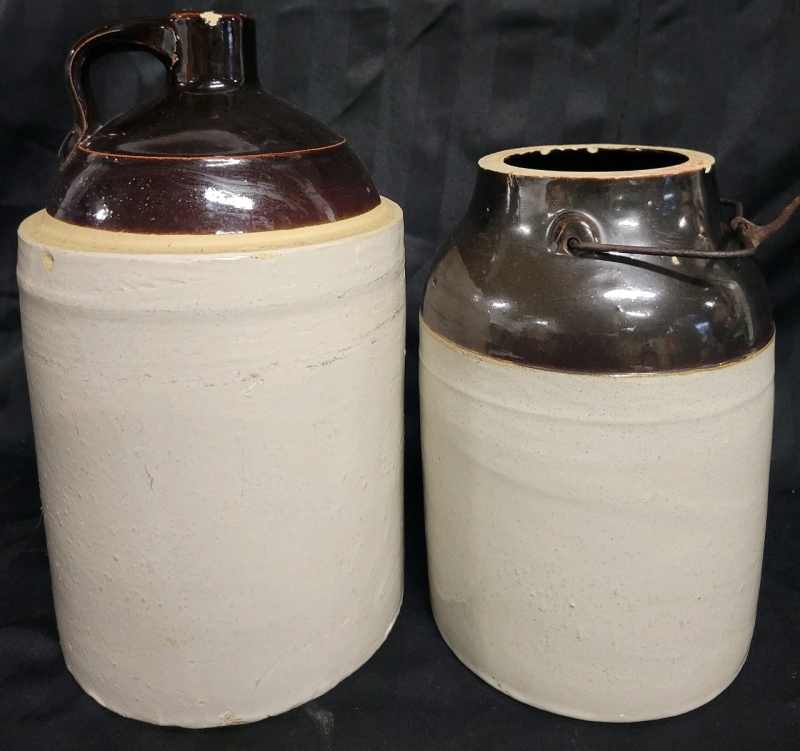 Vintage Stoneware Jugs One Without Top 12.5"x7" & 9.5"x6.5"